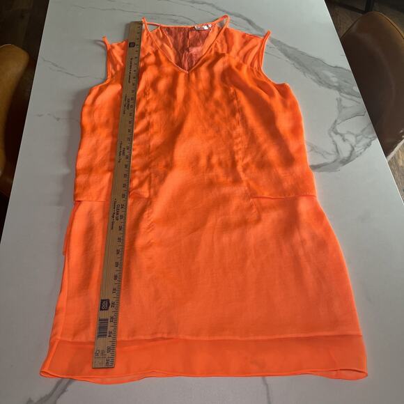 HELMUT LANG Silk Blend Layered Sleeveless Dress Orange Chroma Drape Womens 8 EUC - Picture 6 of 12